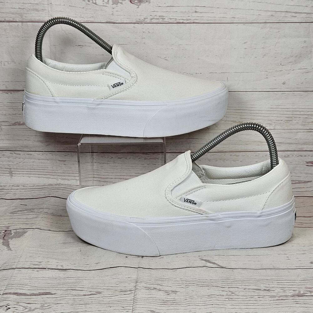 Vans Athletic Shoes Women's White US 8.0 Platform Canvas Slip On *Dingy